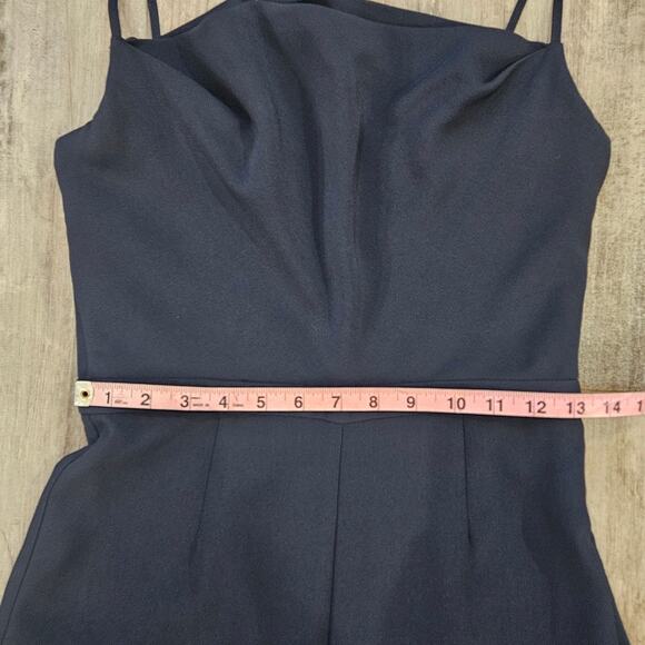 Likely Jumpsuit Women Size 4 Pasha Cropped Ruffle Flare Leg Spaghetti Strap Navy - Picture 5 of 14
